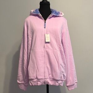 Lands’ End Lavender Zip-Up Hoodie Reversible cozy faux- Fur XXL - Girls